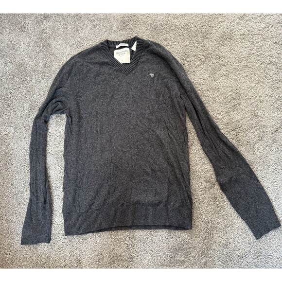 Abercrombie & Fitch Sweater Men’s Size Large Gray V-Neck Cashmere Blend NEW - Picture 1 of 7